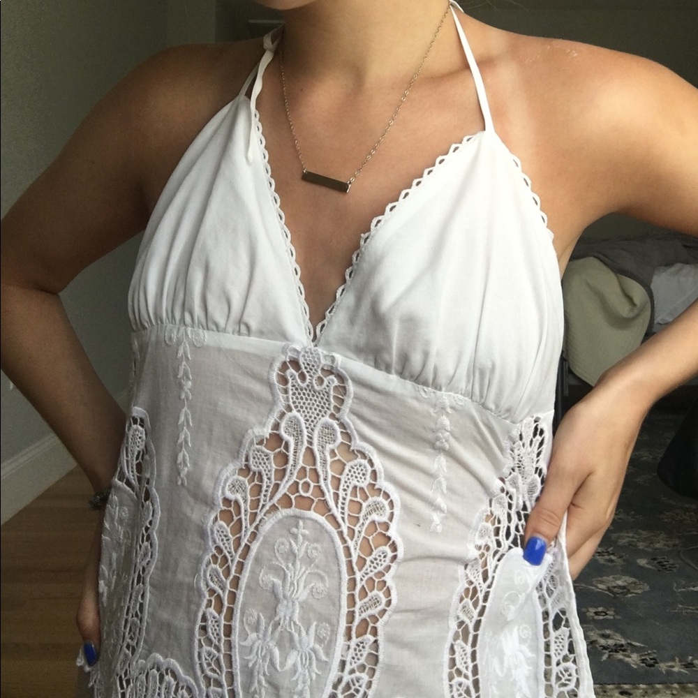white crochet halter top